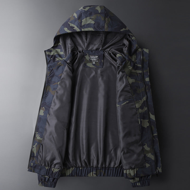 Experience Style and Comfort with Our Men's Casual Hooded Camouflage Printed Jacket