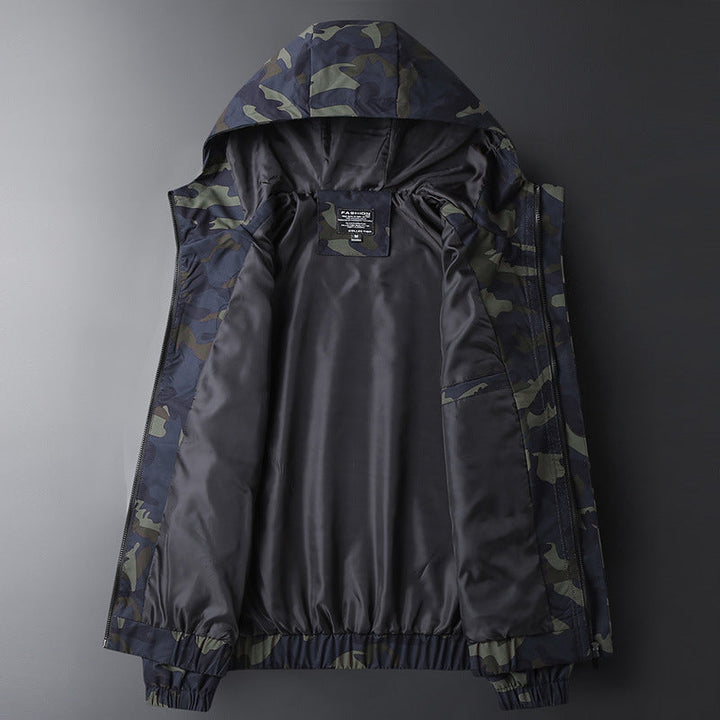 Experience Style and Comfort with Our Men's Casual Hooded Camouflage Printed Jacket