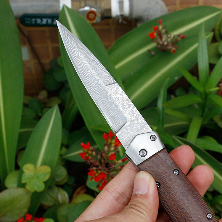 VG10 Damascus Folding Pocket Hunting Knife Wenge Handle EDC