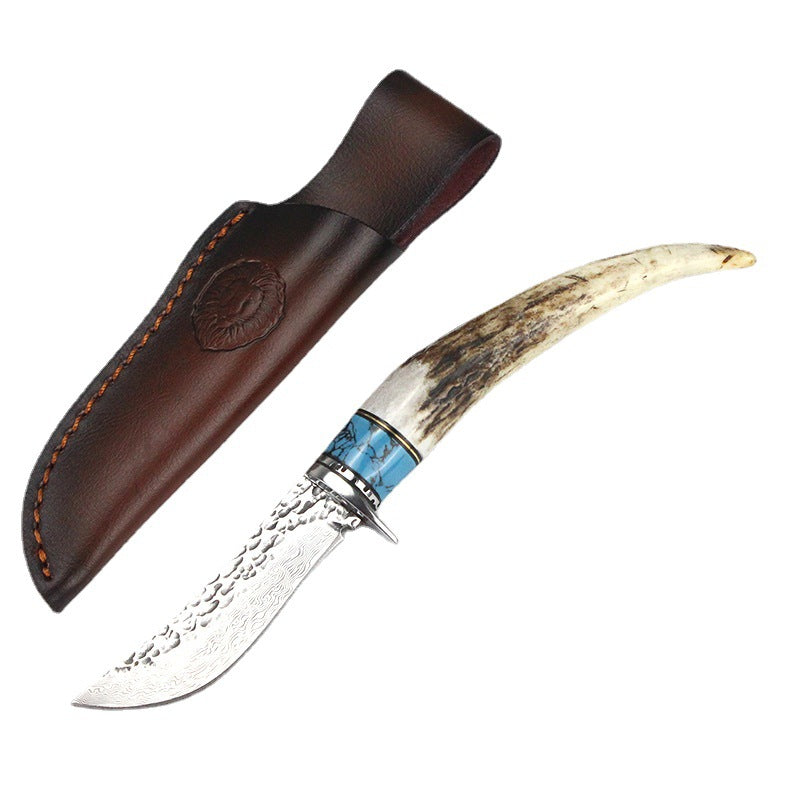 Outdoor Damascus Hunting Knife Non Slip Handle Forged Blade