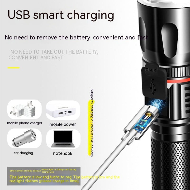 T6 Telescopic Strong Light Camping Flashlight Multifunctional Outdoor Torch