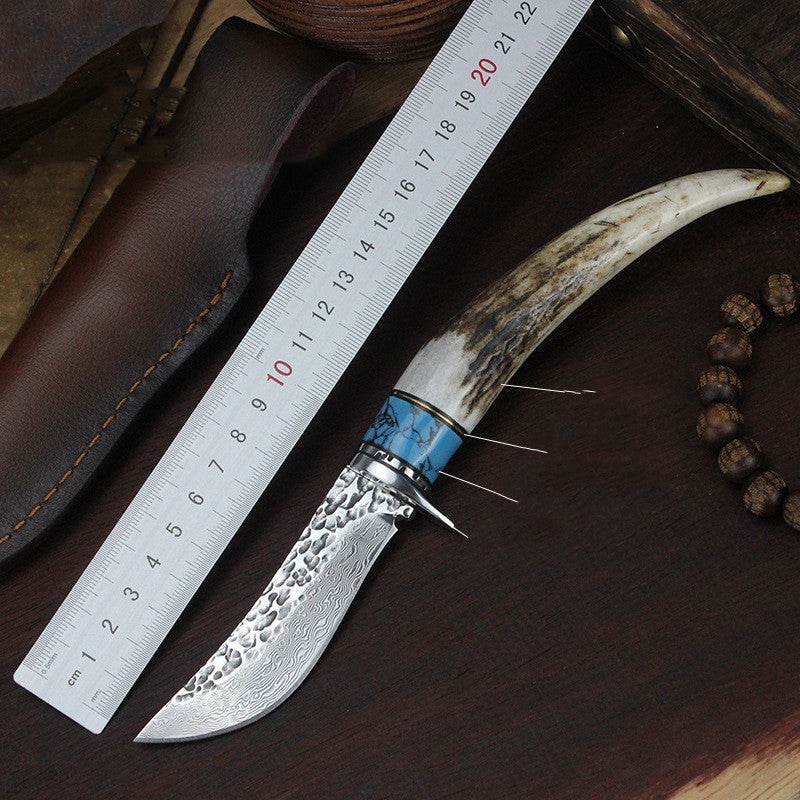 Outdoor Damascus Hunting Knife Non Slip Handle Forged Blade