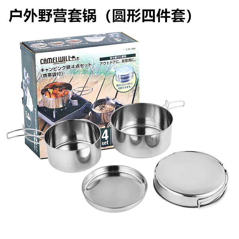 Outdoor Stainless Steel Camping Cookware Set Portable Pot Kit