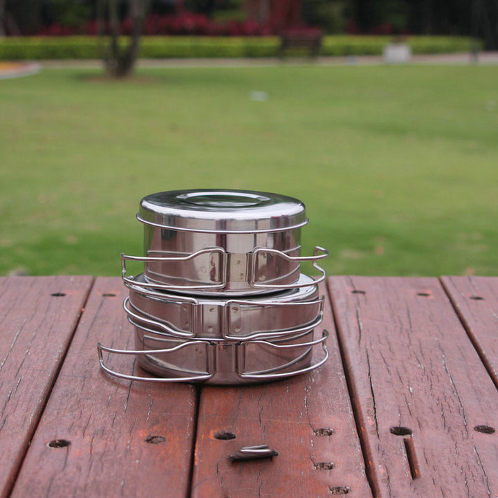 Outdoor Stainless Steel Camping Cookware Set Portable Pot Kit