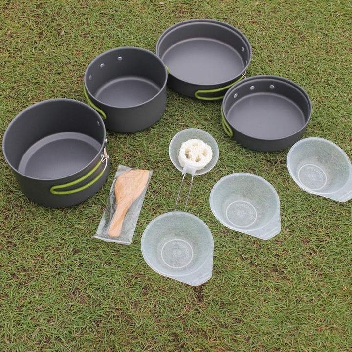 Portable Camping Cookware Set Non-Stick Pan Pot Bowl Set