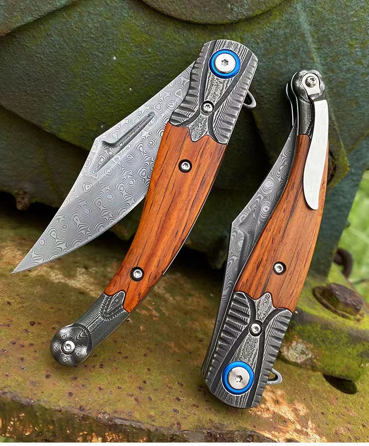 Damascus Steel Folding Tactical Survival Knife