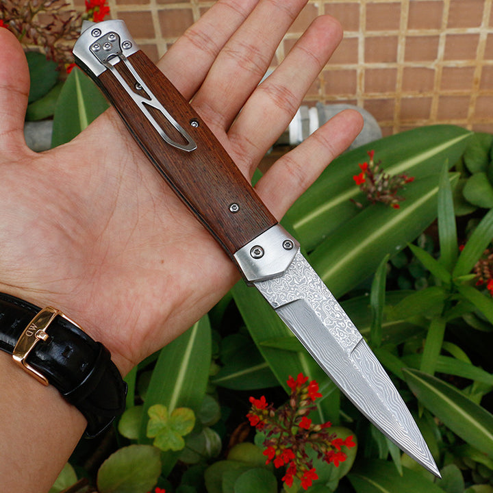 VG10 Damascus Folding Pocket Hunting Knife Wenge Handle EDC