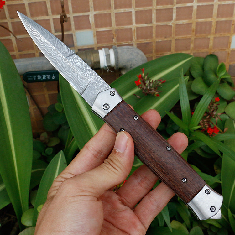 VG10 Damascus Folding Pocket Hunting Knife Wenge Handle EDC