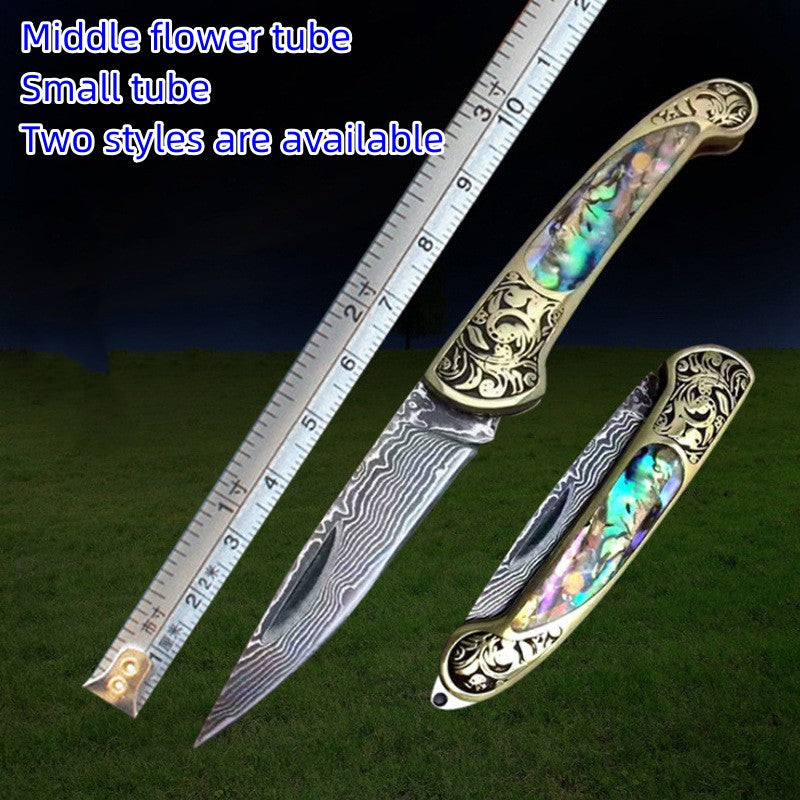 Camping Hunting Folding Survival Knife Natural Shell Handle