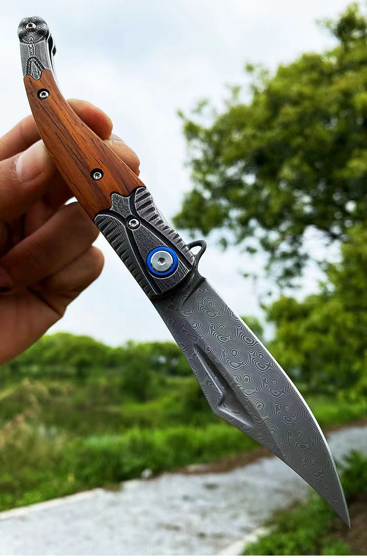 Damascus Steel Folding Tactical Survival Knife