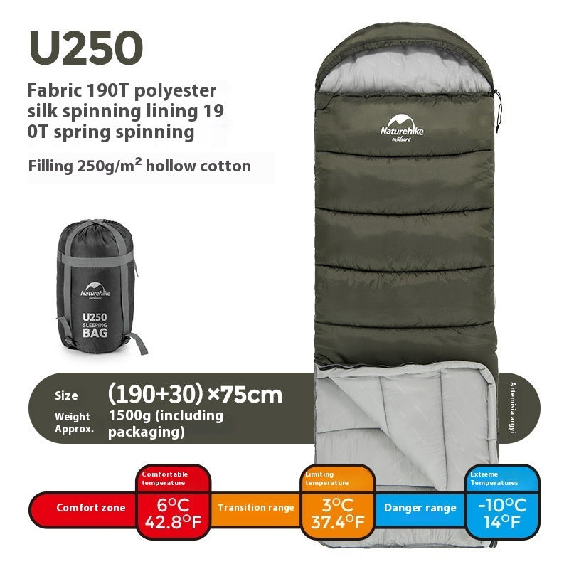 Naturehike Hooded Envelope Sleeping Bag Cold-Proof Double Camping Outdoor