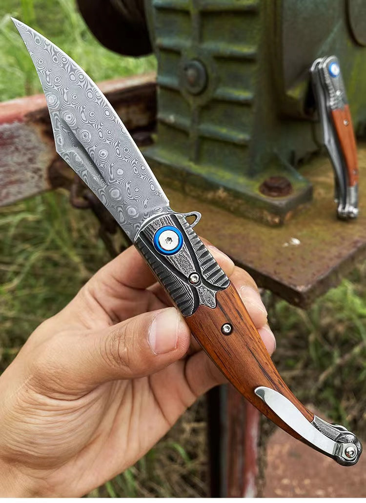Damascus Steel Folding Tactical Survival Knife
