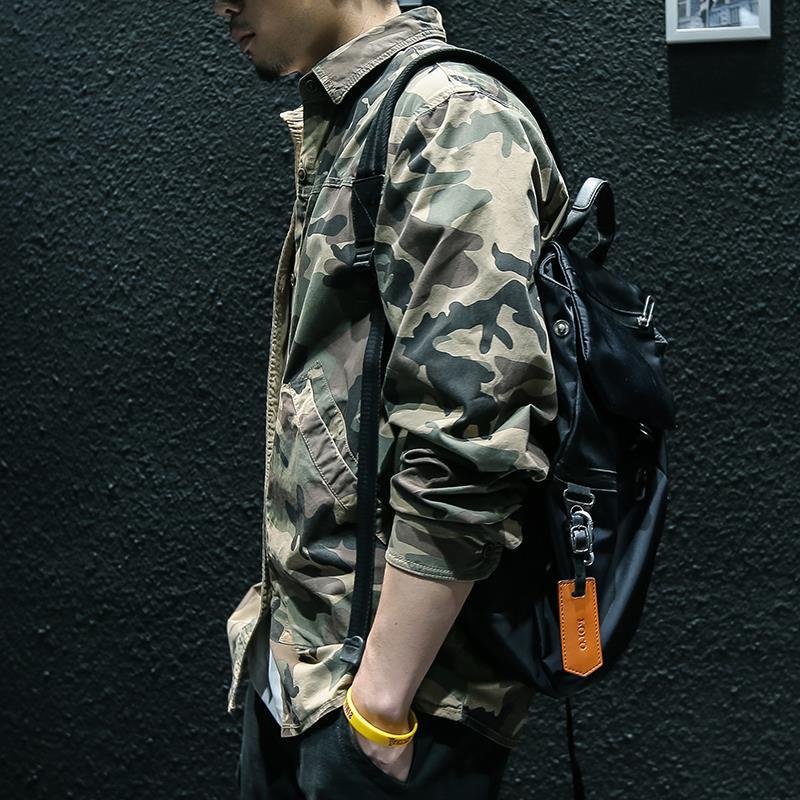 Camouflage Long Sleeve Tooling Shirt Jacket Men