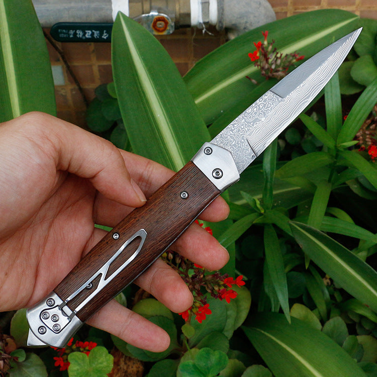 VG10 Damascus Folding Pocket Hunting Knife Wenge Handle EDC