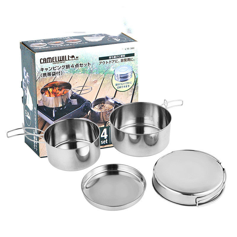 Outdoor Stainless Steel Camping Cookware Set Portable Pot Kit