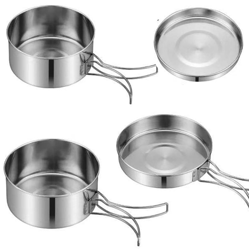 Outdoor Stainless Steel Camping Cookware Set Portable Pot Kit