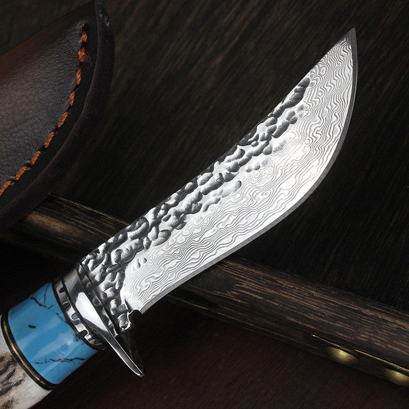 Outdoor Damascus Hunting Knife Non Slip Handle Forged Blade
