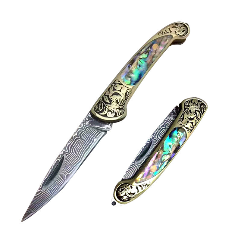 Camping Hunting Folding Survival Knife Natural Shell Handle