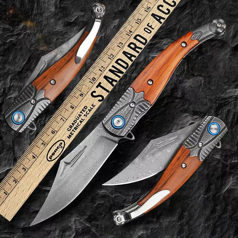 Damascus Steel Folding Tactical Survival Knife