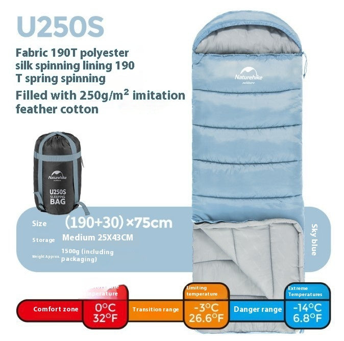 Naturehike Hooded Envelope Sleeping Bag Cold-Proof Double Camping Outdoor