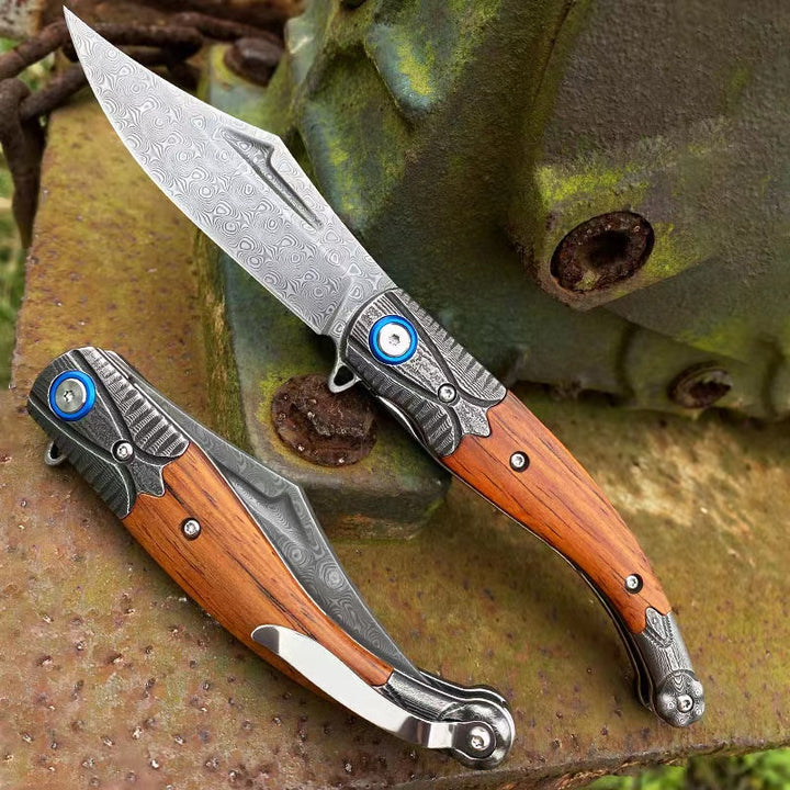 Damascus Steel Folding Tactical Survival Knife