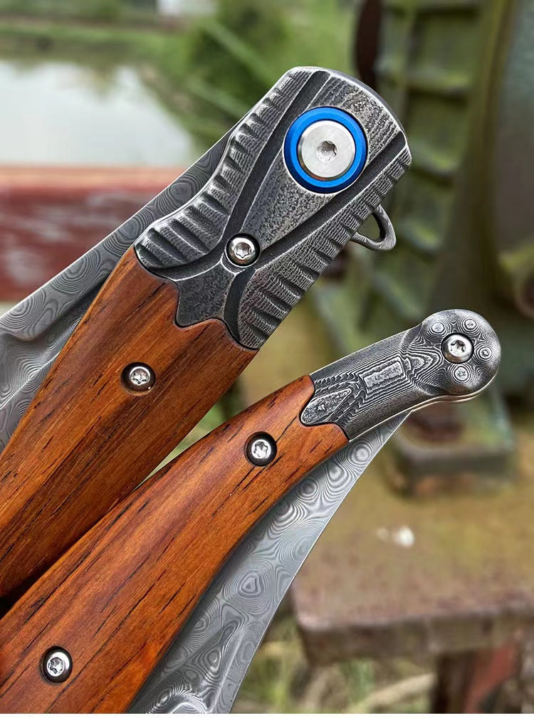 Damascus Steel Folding Tactical Survival Knife