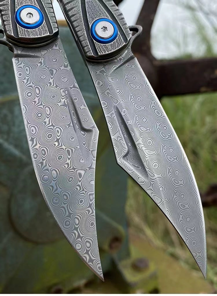 Damascus Steel Folding Tactical Survival Knife