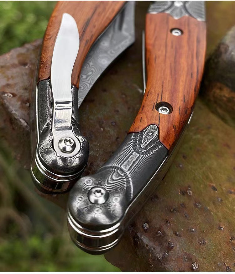 Damascus Steel Folding Tactical Survival Knife