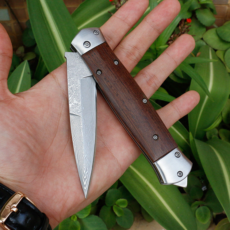 VG10 Damascus Folding Pocket Hunting Knife Wenge Handle EDC