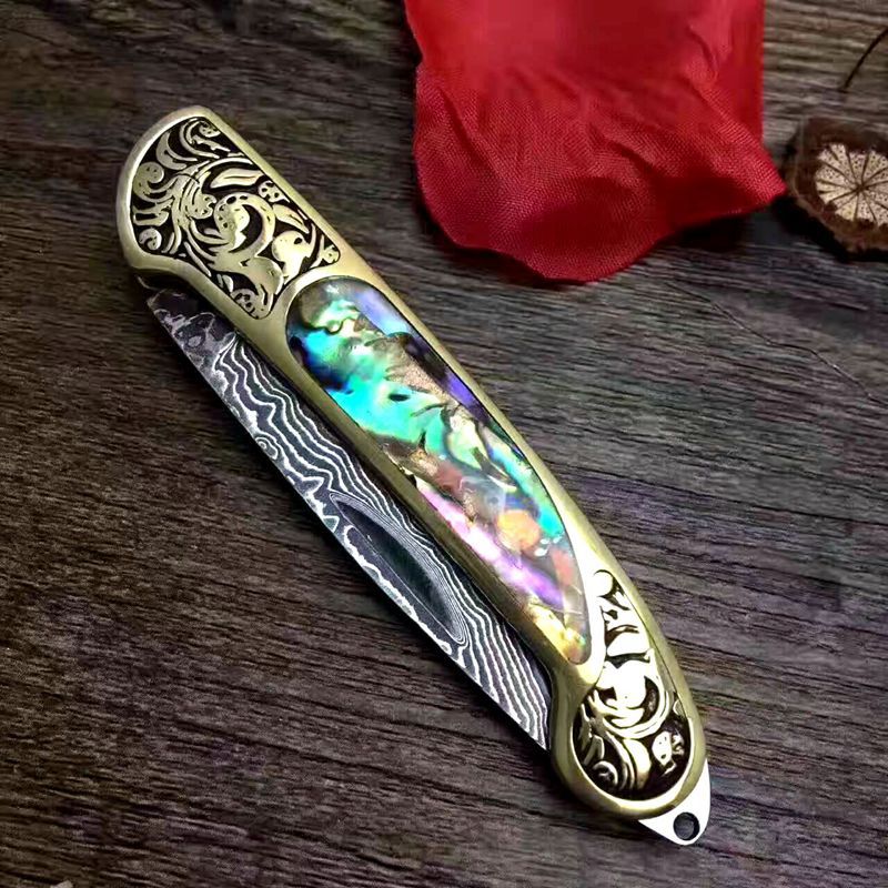 Camping Hunting Folding Survival Knife Natural Shell Handle