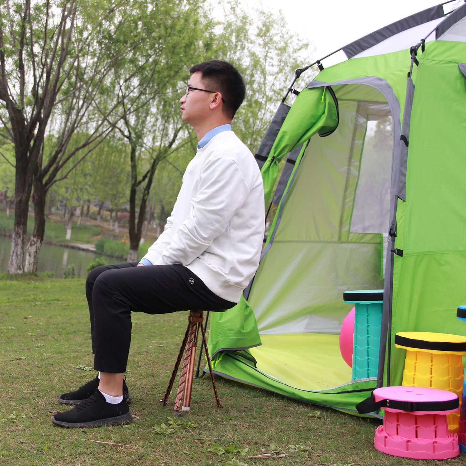 Folding Trekking Pole with Portable Stool