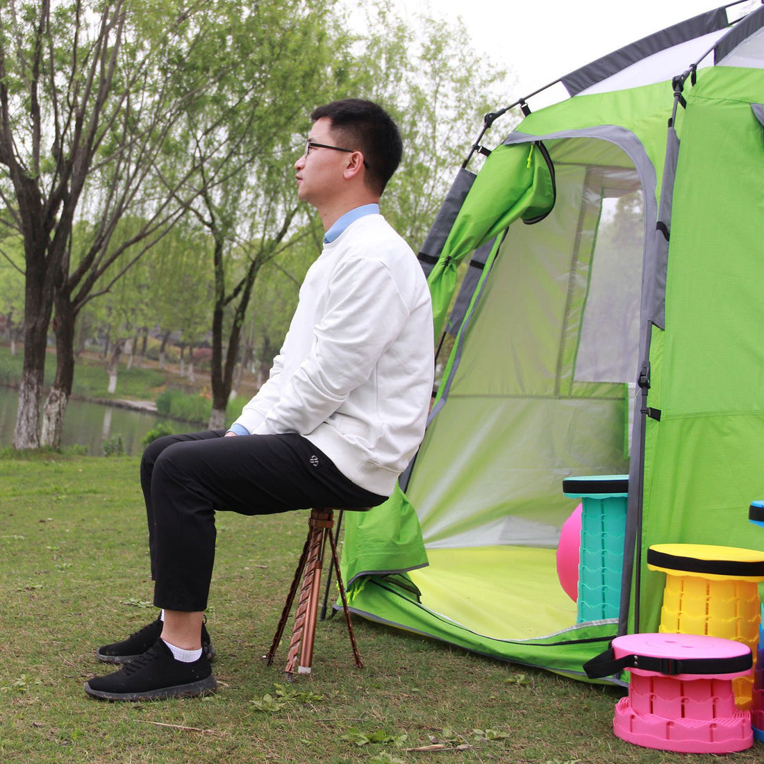 Folding Trekking Pole with Portable Stool