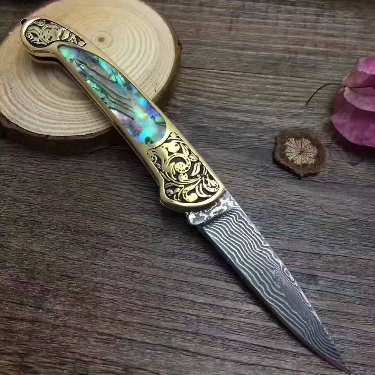 Camping Hunting Folding Survival Knife Natural Shell Handle