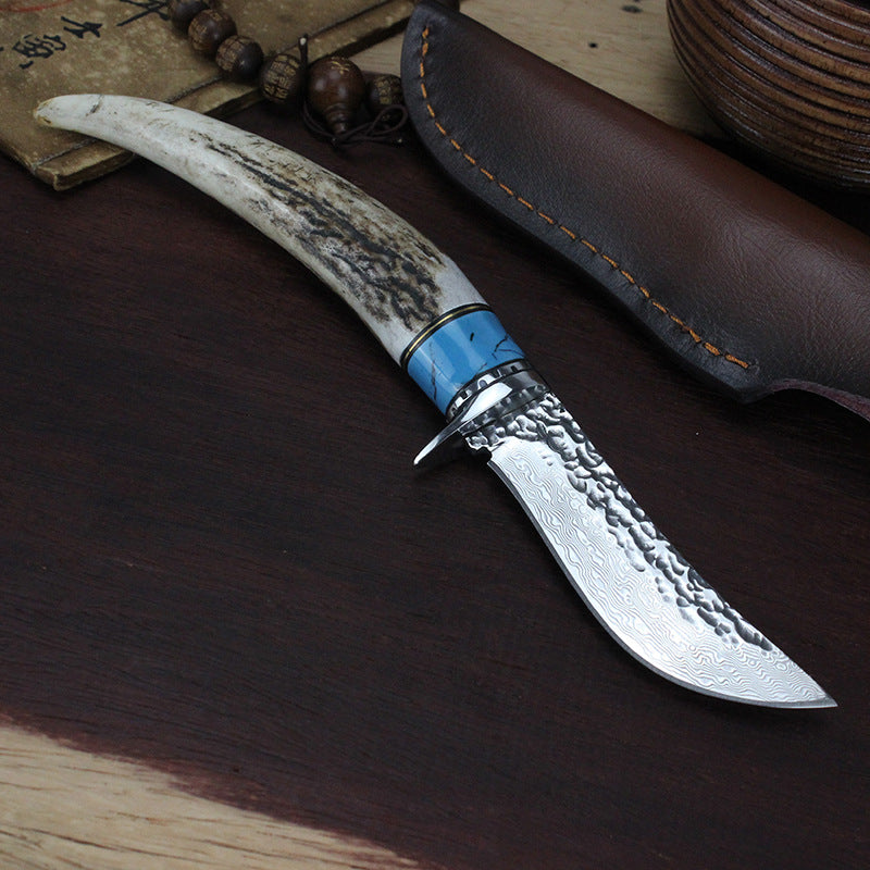 Outdoor Damascus Hunting Knife Non Slip Handle Forged Blade